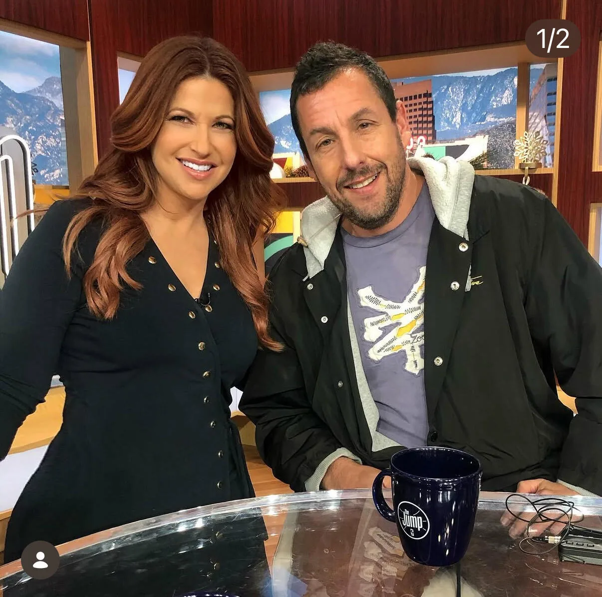 Adam Sandler with Rachel Nichols on the set of The Jump