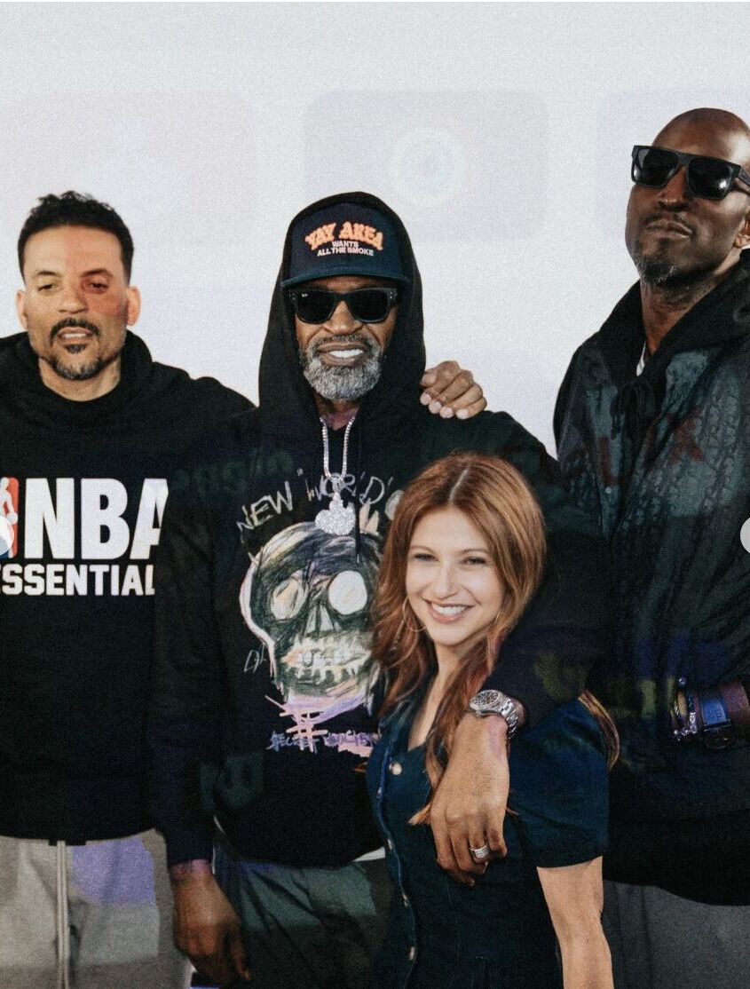 Rachel Nichols with Matt Barnes, Stephen Jackson, and Kevin Garnett at All The Smoke