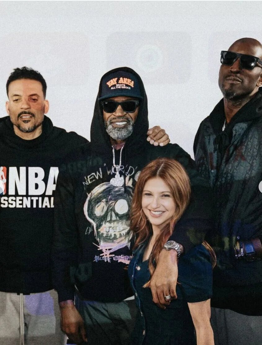 Rachel Nichols with Matt Barnes, Stephen Jackson, and Kevin Garnett at All The Smoke