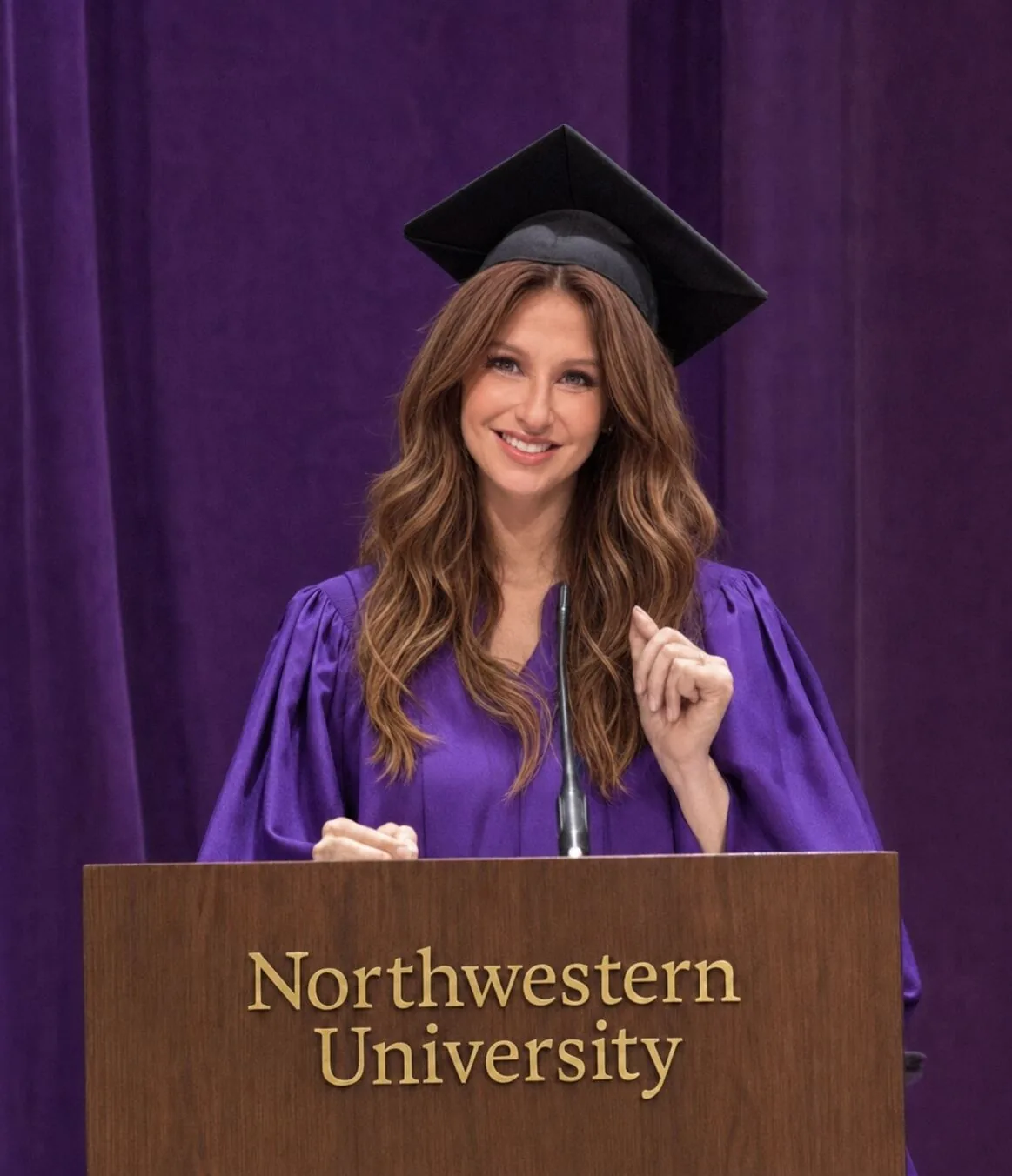 Rachel Nichols delivering her 2018 university commencement address