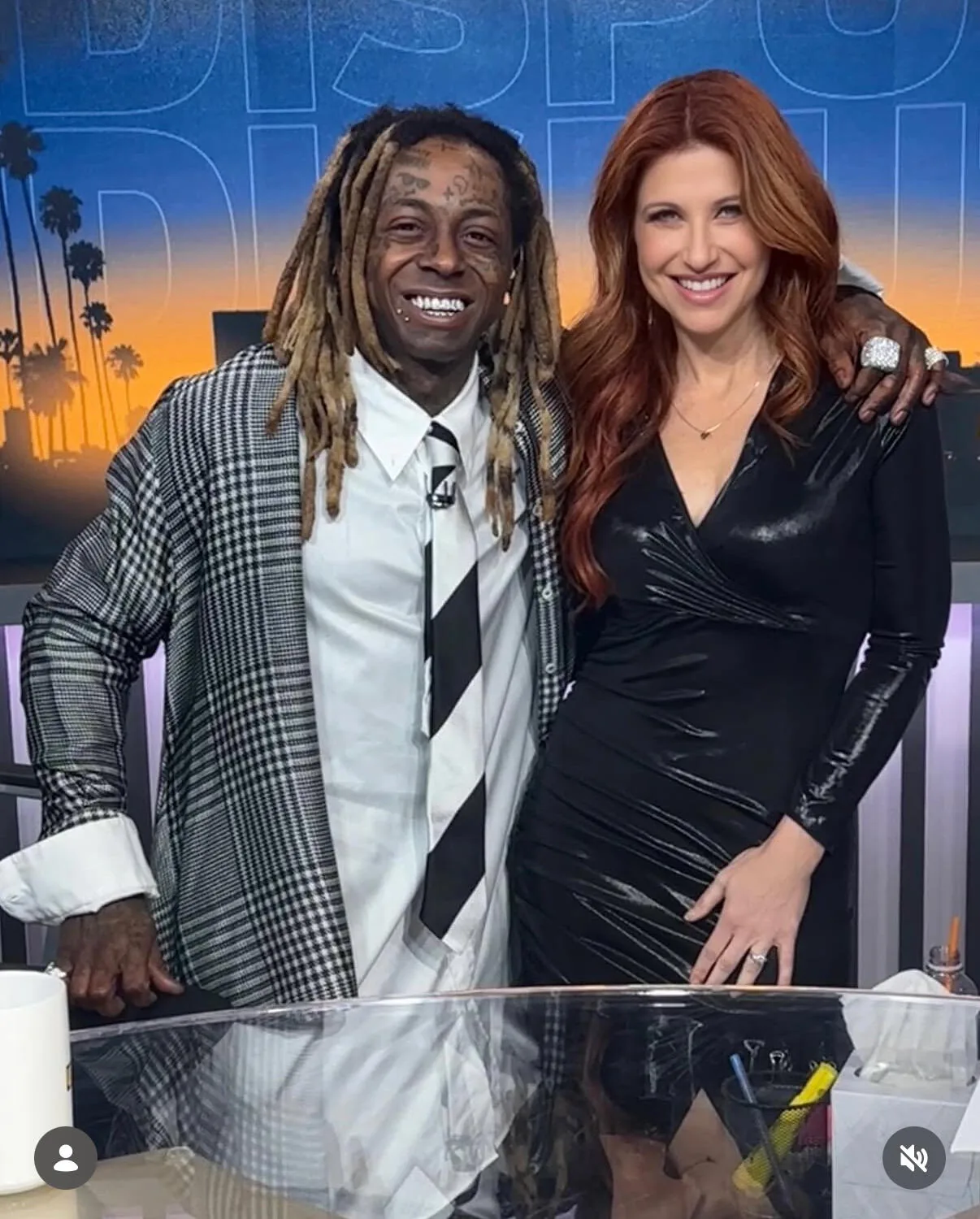 Rachel Nichols with Lil Wayne on set for Fox Sports